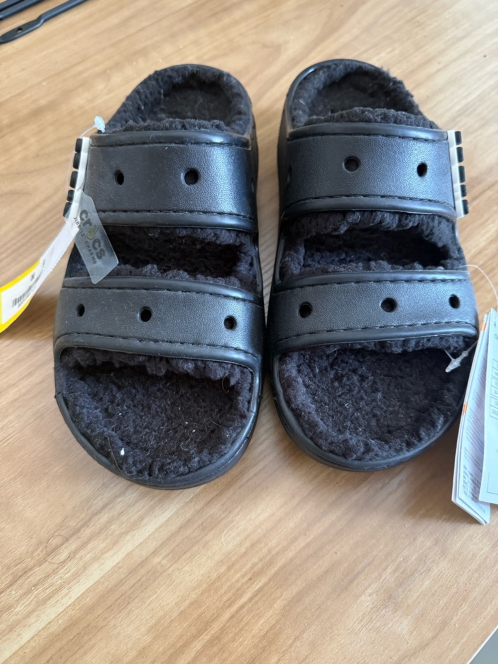 CROCS Womens Black Plush-Lined Slide Sandals